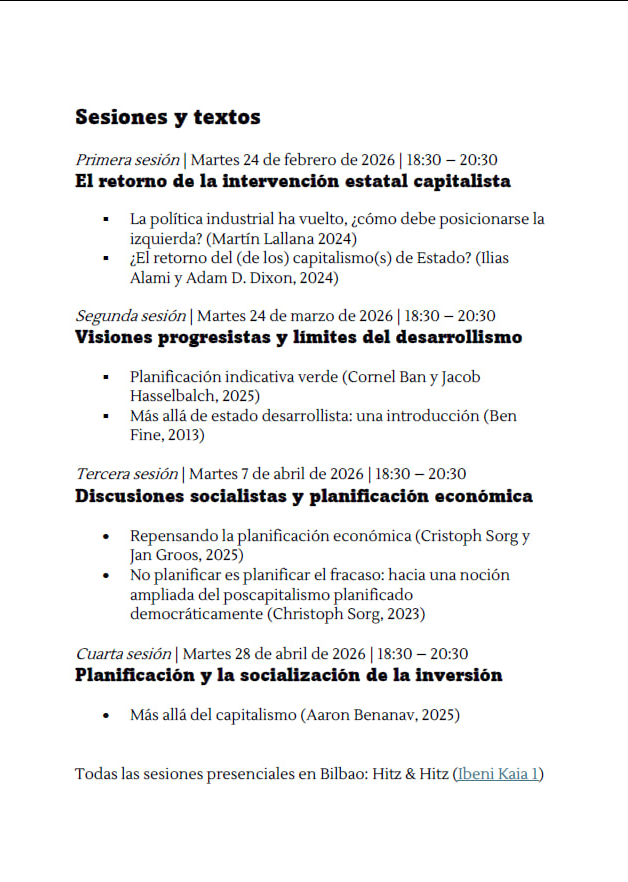 MartinLallanaS's tweet photo. 🪴Intervención estatal, planificación socialista y planificación indicativa. Estos son los temas que se abordarán en este grupo de lectura y discusión

Cuatro sesiones presenciales en Bilbo

▶️Más información, dossier de textos y formulario de inscripción: https://t.co/jphxSniJzZ https://t.co/Al8PzloXaW