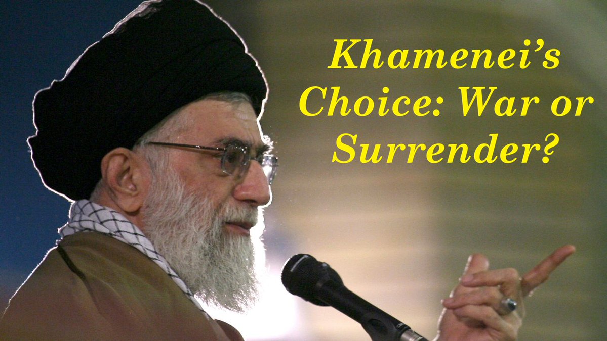 Khamenei’s Choice
Like “Sophie’s Choice,” Ayatollah Khamenei’s choice is coerced and unpalatable: war or surrender (not war or peace). Surrender will not bring peace; conflicts with US/ISR will continue &amp; worsen Iran’s socio-economic conditions. Iran wins by (a) not losing; (b)