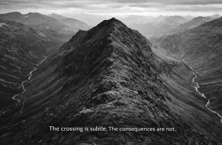 The Crossing You Don't See Coming

In hindsight, regime shifts look obvious. The boundary seems sharp. The before and after seem distinct.

In real time? Every disturbance could be a regime shift, or noise the system will absorb.

A river crossing a continental divide doesn't