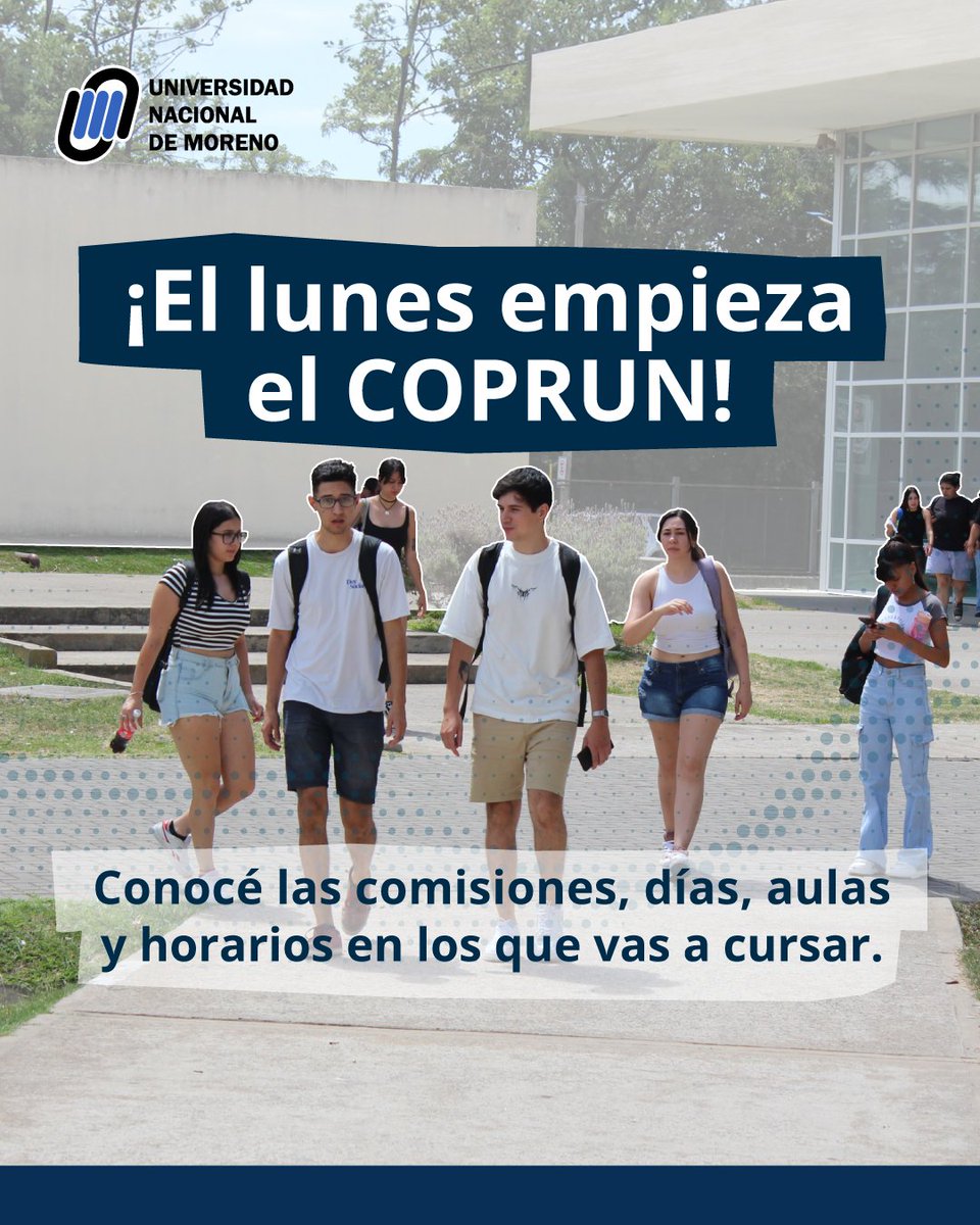 unimoreno's tweet photo. 📣¡El lunes empieza el #COPRUN! Te compartimos lo que tenés que saber 👇

📱 ¿Dónde curso? Entrá a https://t.co/x5S1AxE3Ks y con tu número de DNI vas a acceder a toda la info necesaria.

👉 Más información sobre el #IngresoUNM2026: https://t.co/GbaM8yTNTR

👏 ¡Bienvenidos/as! https://t.co/RxHx0tSD6B
