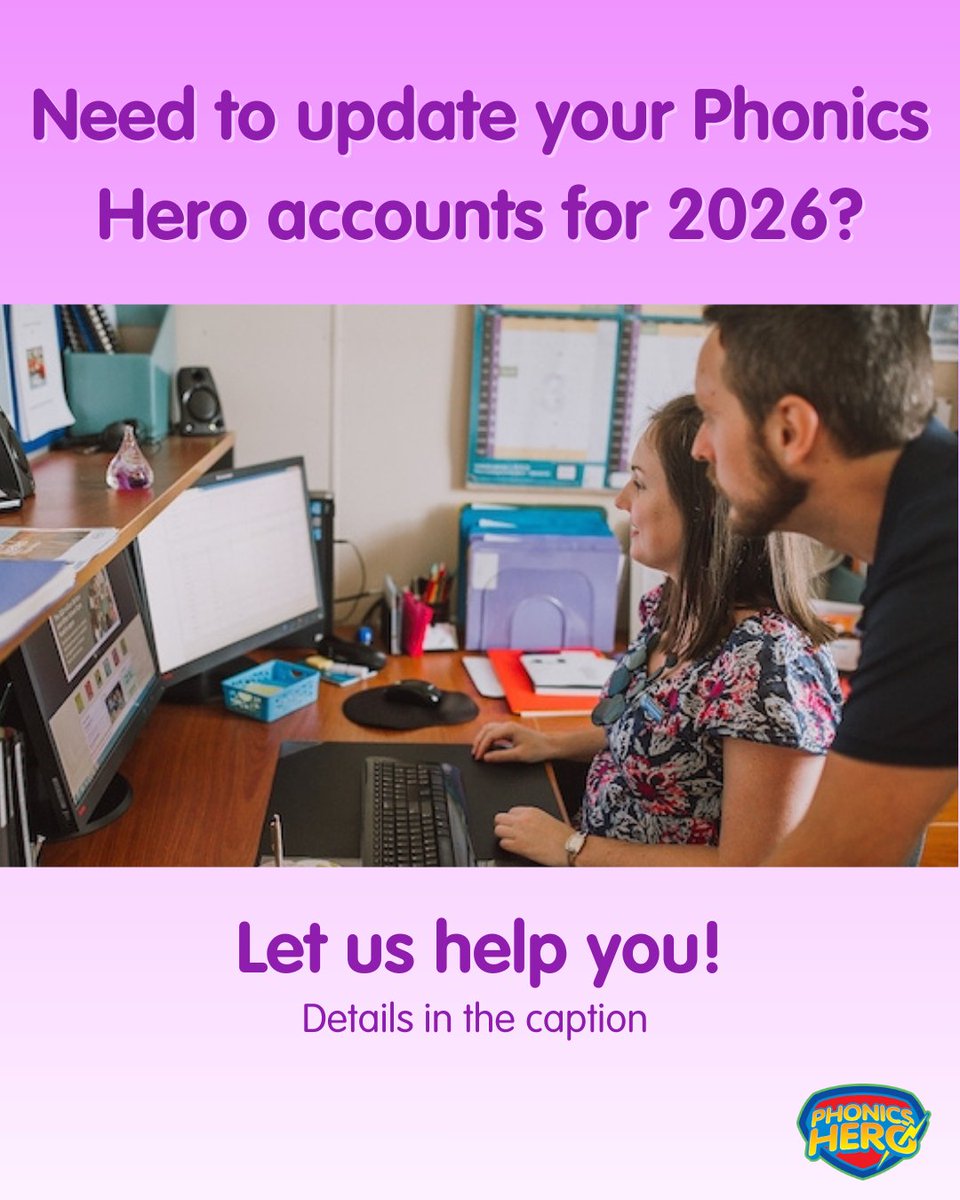 Ready to update your accounts for 2026? Email the team with your class lists in an Excel spreadsheet and we'll do the rest!

✉️ Send it to: info@phonicshero.com