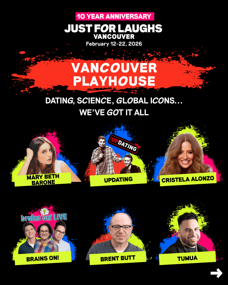 JFLVancouver's tweet image. Vancouver Playhouse = big laughs central 💥 Marybeth Barone | UpDating | Cristela Alonzo | Brains On! LIVE | Brent Butt | Tumua

🎟️ jflvancouver.com/tickets

#JustForLaughs