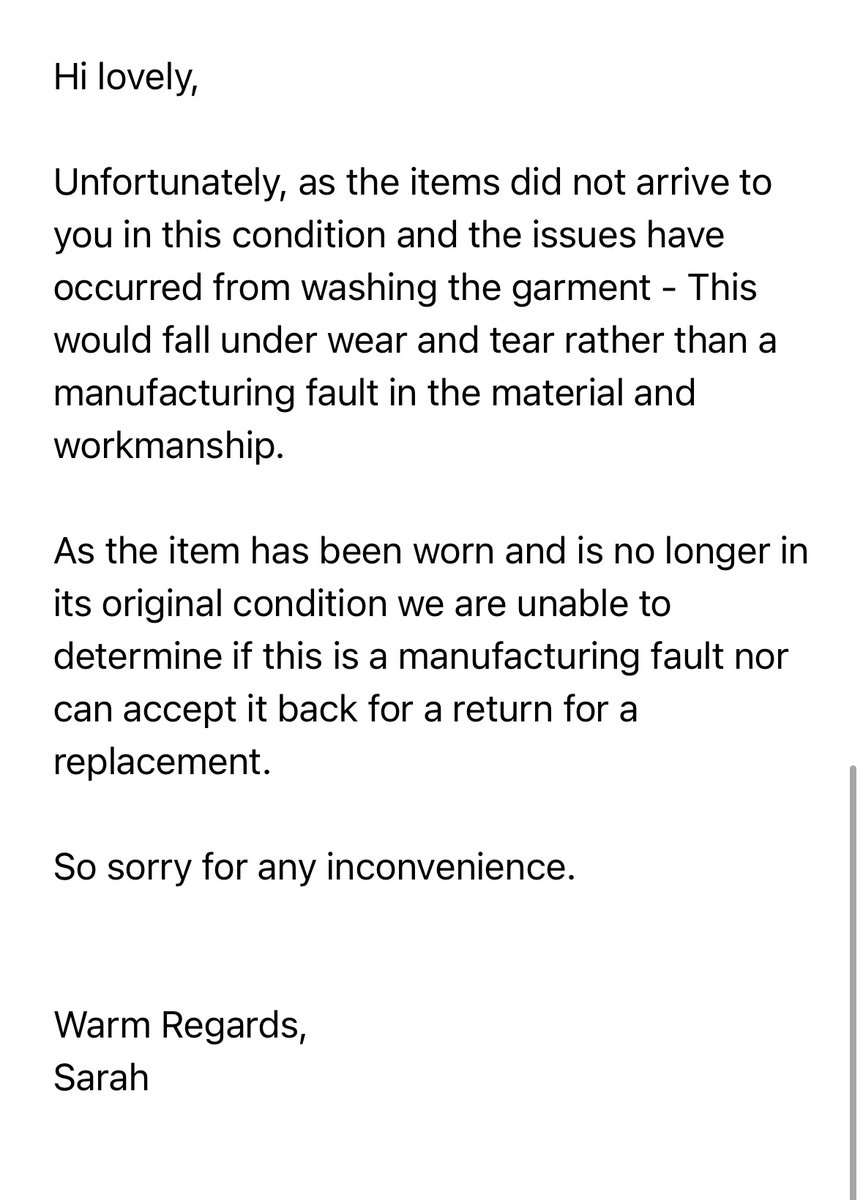 chloew830's tweet photo. @whitefoxoffish purchased 7 white fox sweatshirts &amp; the ink ran in the wash in one. asked for a replacement bc the product must be defective if I never had a problem &amp; washed the sweatshirt the same as I wash every other. Not sure why you wouldn’t help a loyal customer. https://t.co/RopatycrQ8