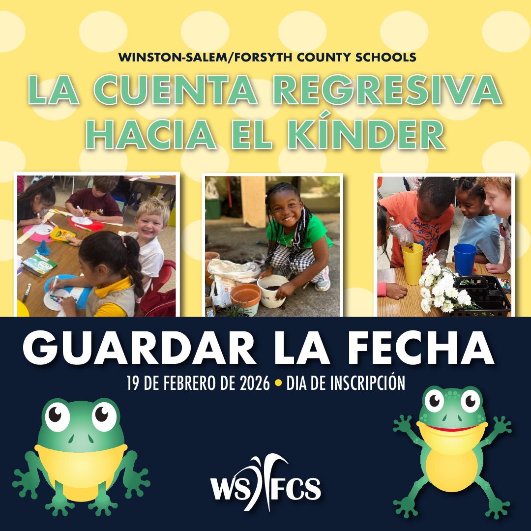 ⏰ The countdown is on! If your child will be 5 years old on or before August 31, don’t miss Kindergarten Enrollment Day on February 19, 2026. Contact your local elementary school for information and school tour options. #WSFCS #C2K