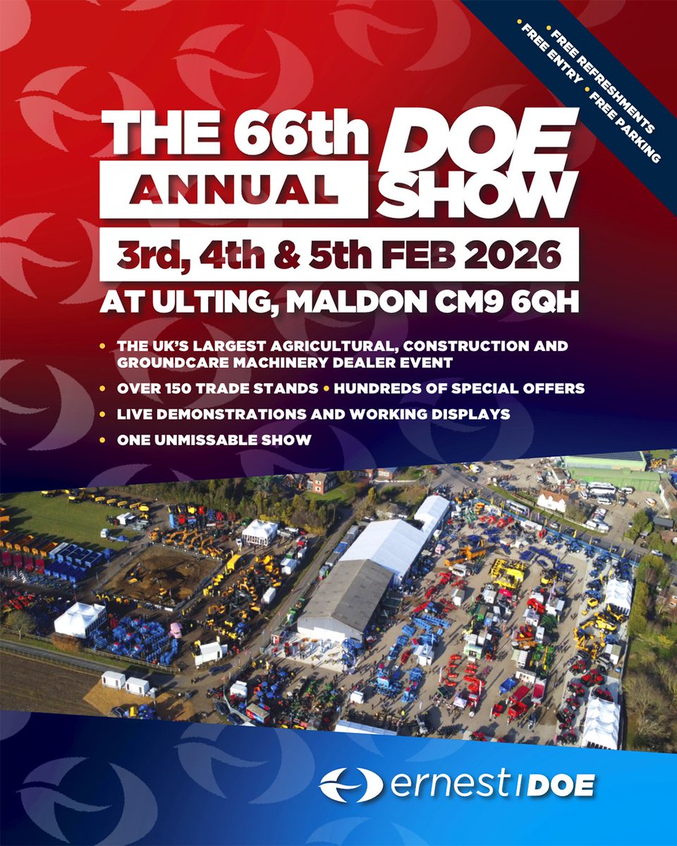 FarmersGuide's tweet image. 📣 The 66th annual Doe Show is almost here!

Check out the latest tractors, machinery and live demos from #NewHolland, @CaseIH_UK_IRE, @UkMerlo and more. Plus grab an unbeatable Doe Show deal on all the latest products, parts, tools and clothing in the retail marquee 🚜🔧🧢

📆
