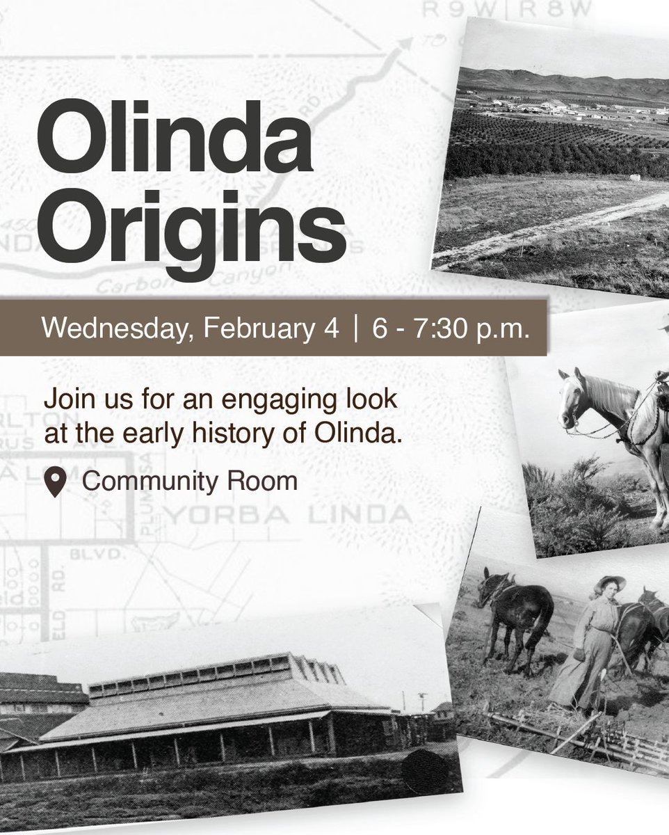 yllibrary's tweet photo. 🐎 Join us for an engaging look at the early history of Olinda. 
🌱 Led by Paul Spitzzeri, Museum Director of the Workman and Temple Homestead Museum 
✨ No registration required. Drop in at the Library Community Room https://t.co/ObOYPJ2Irv