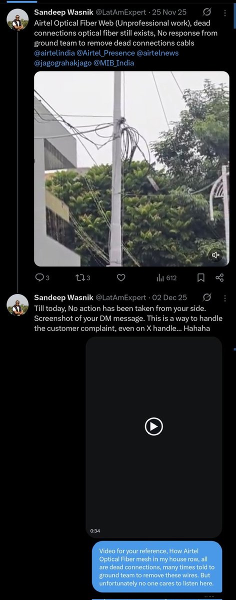 LatAmExpert's tweet photo. Pathetic Service by Airtel Broadband. X posted on 25 November 2025, then 2 December 2025, Now posting on 2026, 29 January. @airtelnews @airtelindia @Airtel_Presence @jagograhakjago @MIB_India https://t.co/nD1342vTHp