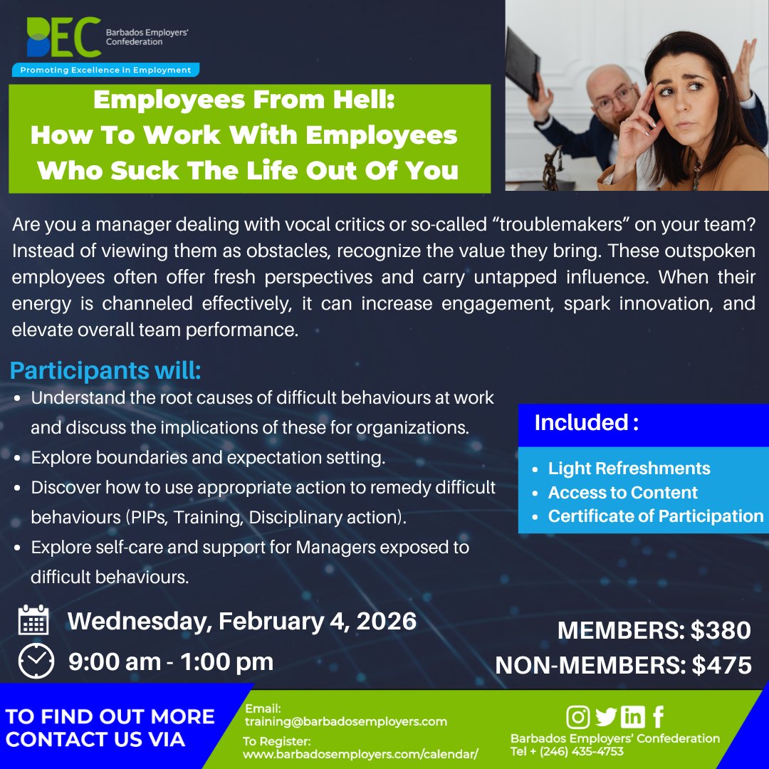 BecBusiness's tweet image. What if the employees you find most challenging are actually your greatest source of innovation?

Join our workshop to receive strategies to change disruptive energy into innovation!

To register: barbadosemployers.com/events/employe…

#teambuilding #TeamDynamics #TrainingOpportunity