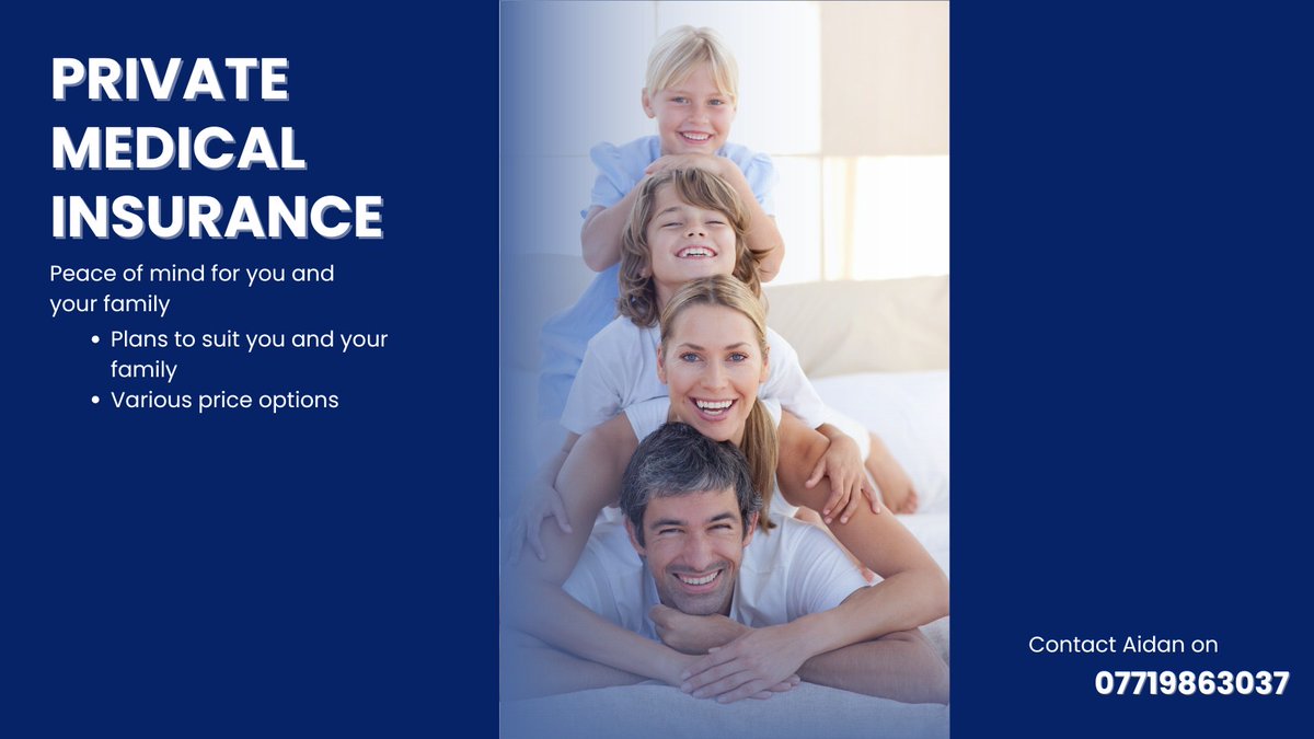 No one likes to think about being unwell but with waiting lists getting longer, private health insurance gives you access to medical care and may cover some costs involved.  Phone Aidan on 07719863037 to see what best policy options are for you and your family.