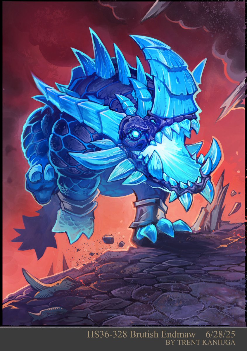TrentKaniuga's tweet photo. Brutish Endmaw for Hearthstone was the first contract illustration job that I picked up, after shipping the Twilight Monk game last year. It's been fun doing more contract art jobs again. And it feels good to still get to paint Warcraft stuff now and then. https://t.co/irubp143XG