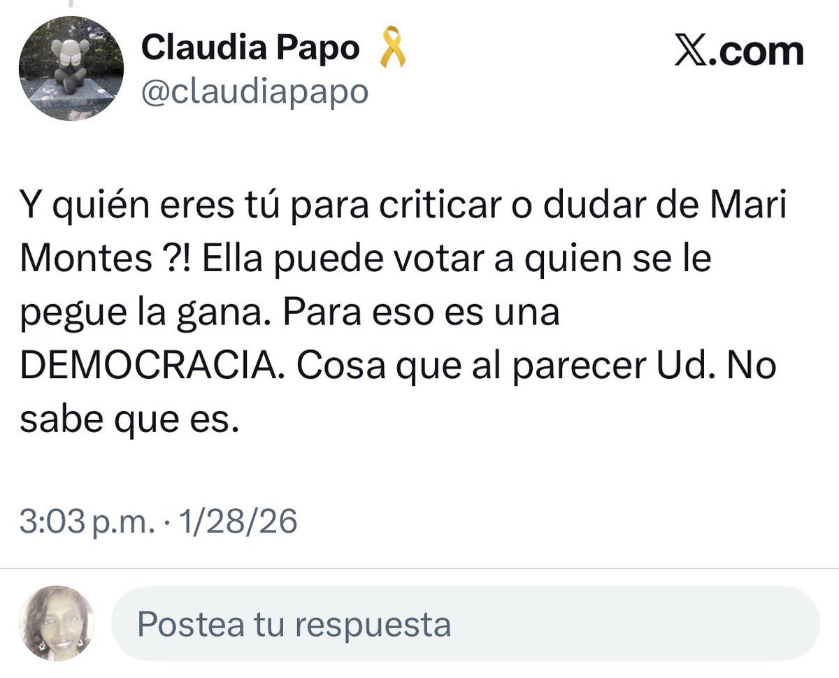 Como buena alumna de la zurda y palangrista de Mari Montes, la tal claudia me manda esto y me bloquea. Buena maestra, cobarde que es