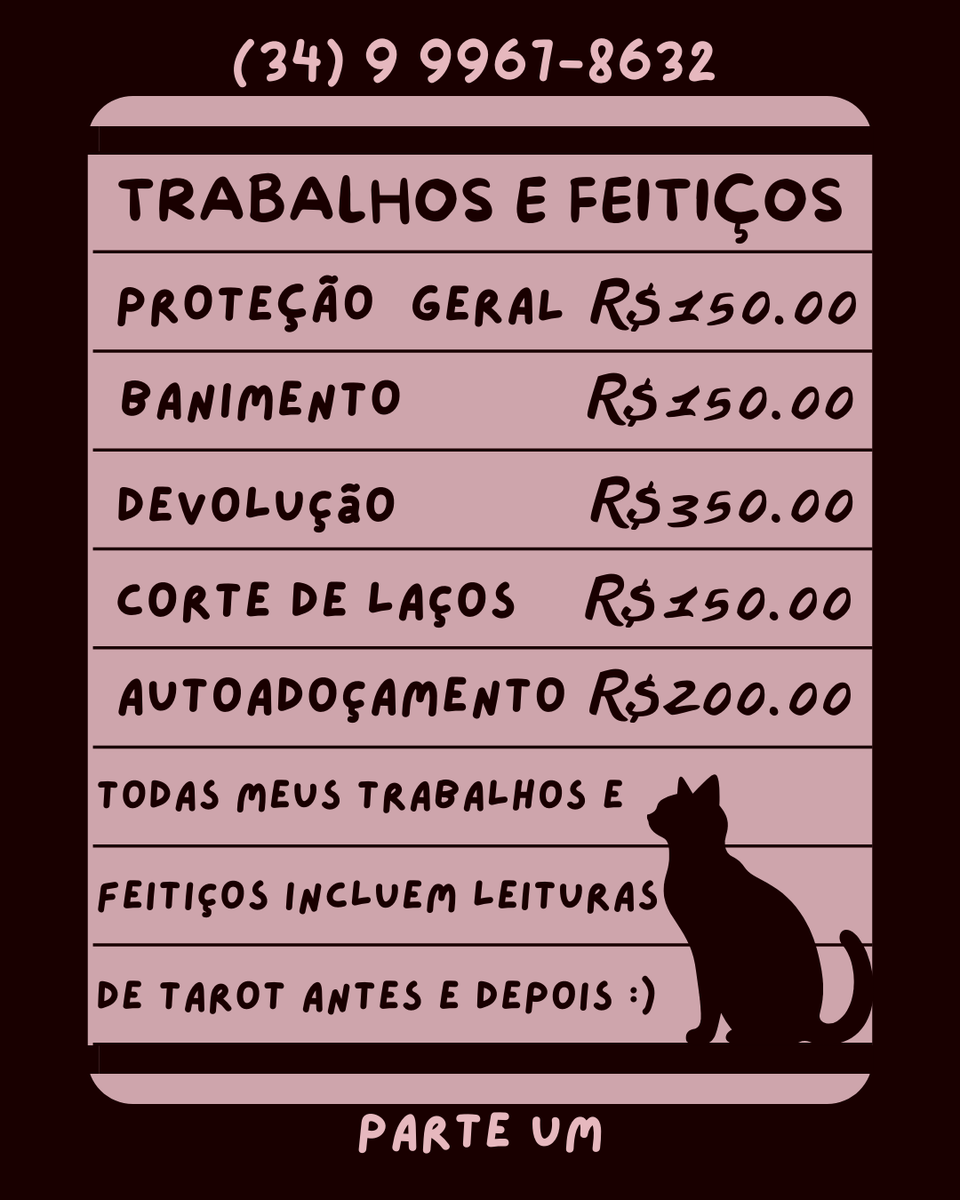 taina_scarlima's tweet photo. Olá! Eu sou Moonu (..◜ᴗ◝..) 
Estou no meio da bruxaria faz 4 anos e espero poder te ajudar com minhas tiragens de tarot e trabalhos espirituais!
As informações de cada trabalho e tiragem que faço está nas fotos abaixo. 
ദ്ദി◝ ⩊ ◜.ᐟ https://t.co/jpryiG5x1b