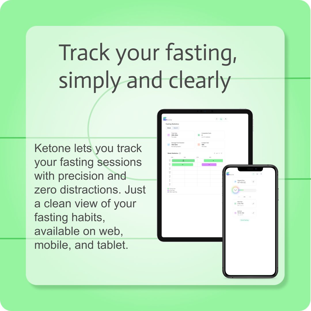 KetoneDev's tweet image. Simple, focused, and available on web, mobile, and tablet.
Just your fasting habits, clearly visible wherever you are.
#FastingApp
#IntermittentFasting
#SimpleTracking
#DigitalHealth
#MinimalDesign
#FocusOnWhatMatters
#WebAndMobile
#HealthyHabits
