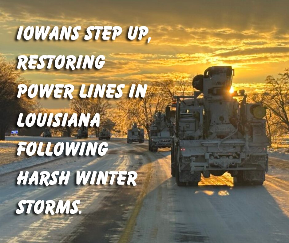 Iowans never hesitate to lend a helping hand. Utility crews headed down to Louisiana this week to help keep the lights on throughout the winter storm. Read more here: bit.ly/49MMQAL