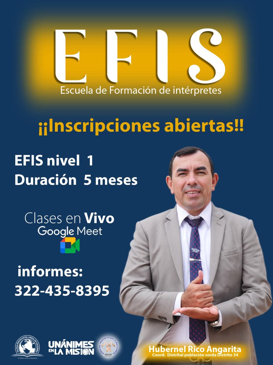 Ipuc_Distrito34's tweet photo. ESCUELA DE FORMACIÓN DE INTERPRETES PARA SORDOS.
Abiertas las inscripciones para nuestro primer nivel de la EFIS, te invitamos  a que seas parte de este gran convocatoria y proclamemos el mensaje de salvación.
#unánimes
#Distrito34
#IPUC
#Unánimes https://t.co/1EISC5r6N4