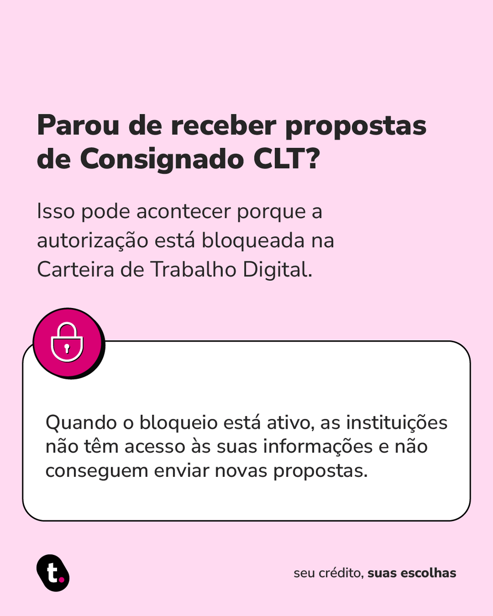 meutudoapp's tweet image. Parou de receber propostas de Consignado CLT? 🤔

Pode ser uma nova configuração na Carteira de Trabalho Digital.

Veja o passo a passo, desbloqueie no app para voltar a receber ofertas 📲

#meutudoapp #clt #consignadoclt #crédito #carteiradetrabalhodigital