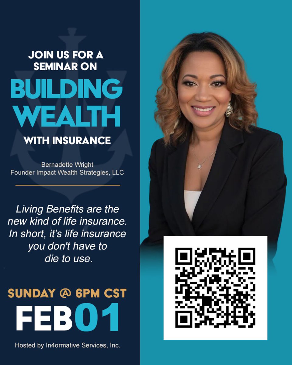 Learn the strategies to build wealth using insurance.

🗓 Sunday, Feb 1st @ 6pm CST🎟 Register here: tinyurl.com/ydfdset8

Don't wait—seats are filling up fast! Open to all. Please share! 📢 #WealthBuilding #FinanceTips
