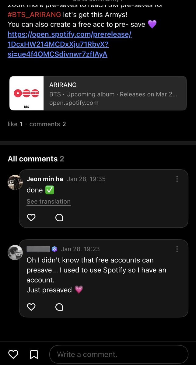 Bro we are getting cooked so many armys don't know you can presave also on free accounts... We are wasting so many presaves because barely anyone spreads about this fact...