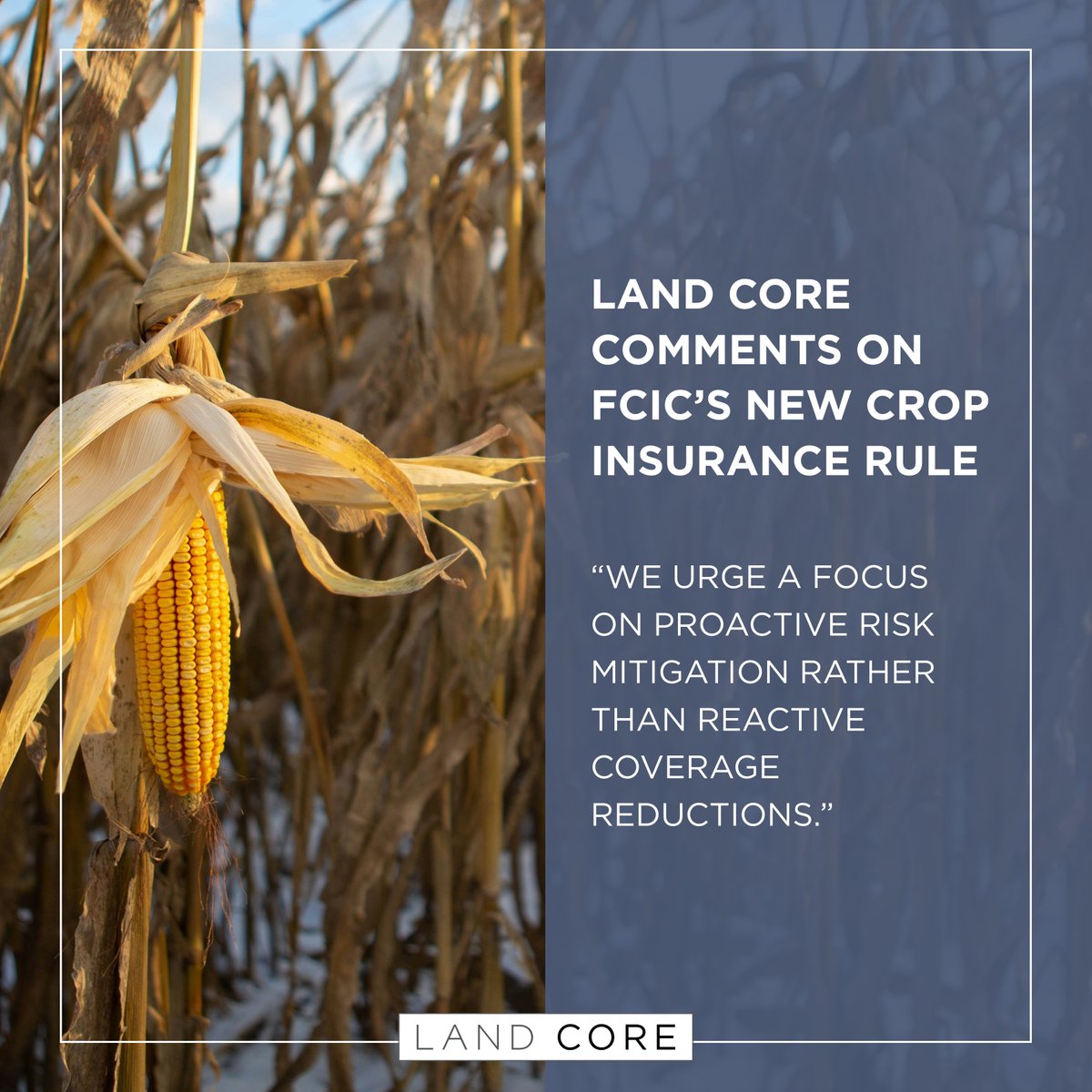 In Nov 2025, USDA and the FCIC published the "Expanding Access to Risk Protection (EARP)" Rule with a stated goal of increasing access and streamlining policies within the Federal Crop Insurance Program.

Read Land Core's public comment on the rule here: landcore.org/news-post/land…