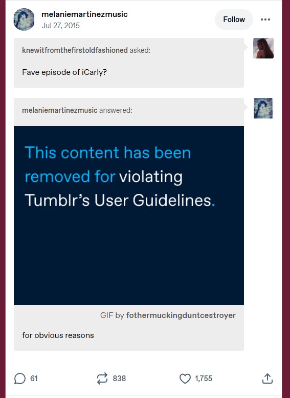 FelonieCharts's tweet photo. I'm so sick of Melanie fans lying about this.

Yes, Jennette was fully clothed in the original episode that aired on Nickelodeon, however, Melanie posted an edited version with her top off. Jennette was 17 in that episode, Melanie was 20 when she posted it. Melanie posted CSAM. https://t.co/21jbyLzMC6