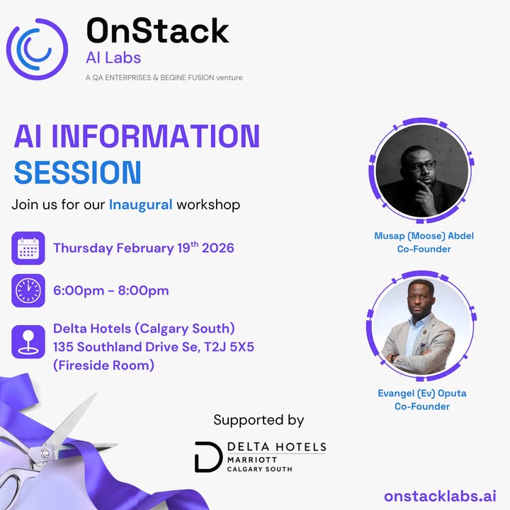 OnstackAI's tweet photo. Join us for the inaugural OnStack Awareness session.

📅 Thursday, February 19th, 2026
🕐 6:00 PM - 8:00 PM
📍 Delta Hotels Calgary South - Fireside Room
💰 Free admission

Register now: https://t.co/YT3ZXk8sZd? 

#CalgaryTech #ResponsibleAI #AppliedResearch #OnStackAILabs https://t.co/Wd80h9cPPh
