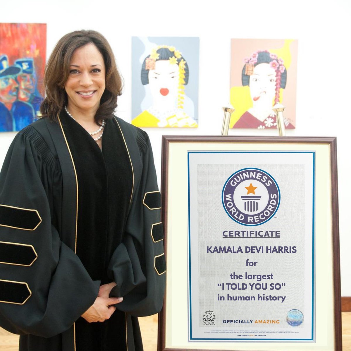 globalkhive's tweet image. ‼️BREAKING: Kamala Harris has received the Guinness World Record ⭐️ for the Largest “I Told You So” in Human History 🥇