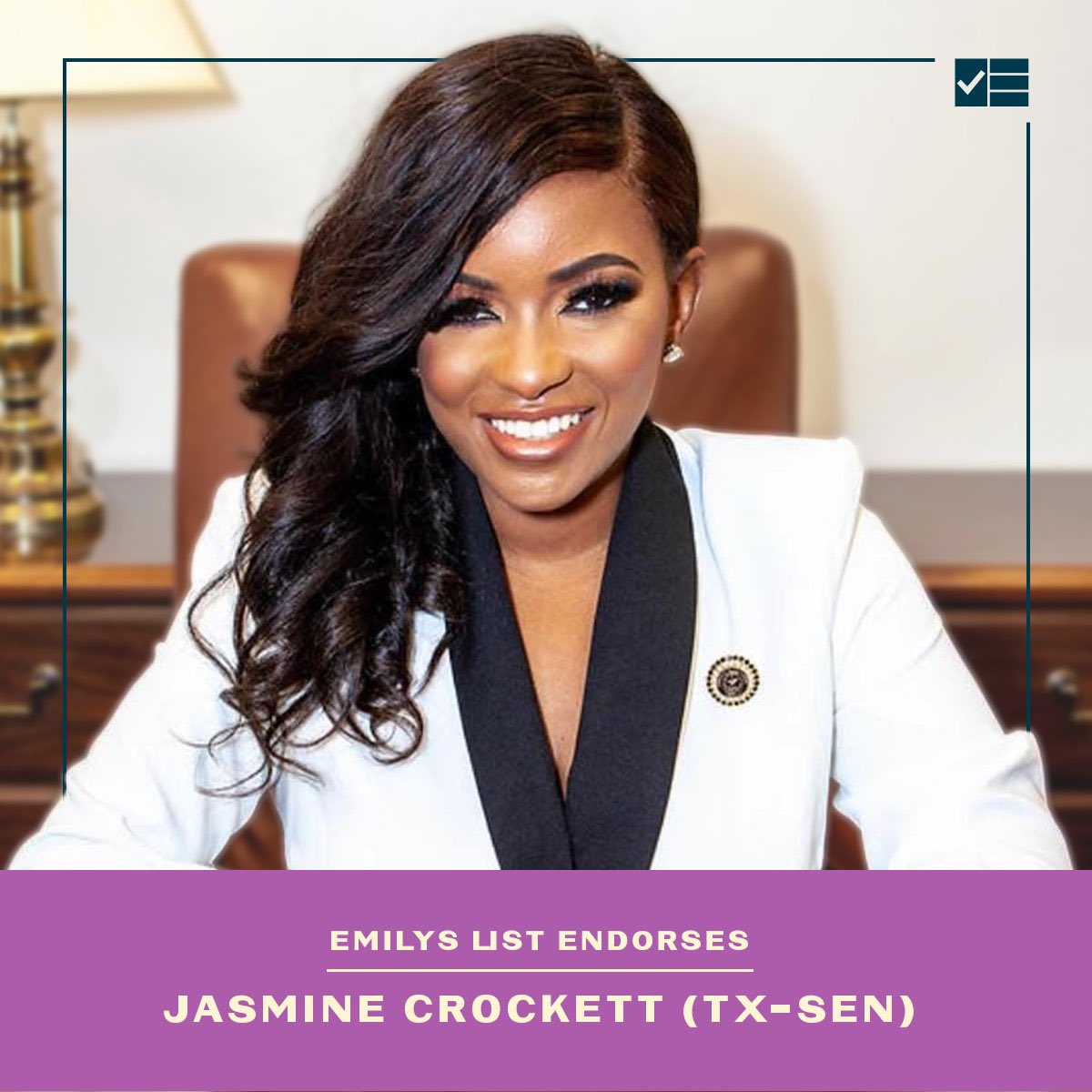 NikkiBarnes's tweet image. Emily’s List has endorsed @JasmineForUS for US Senate. 👏🏾👏🏾👏🏾