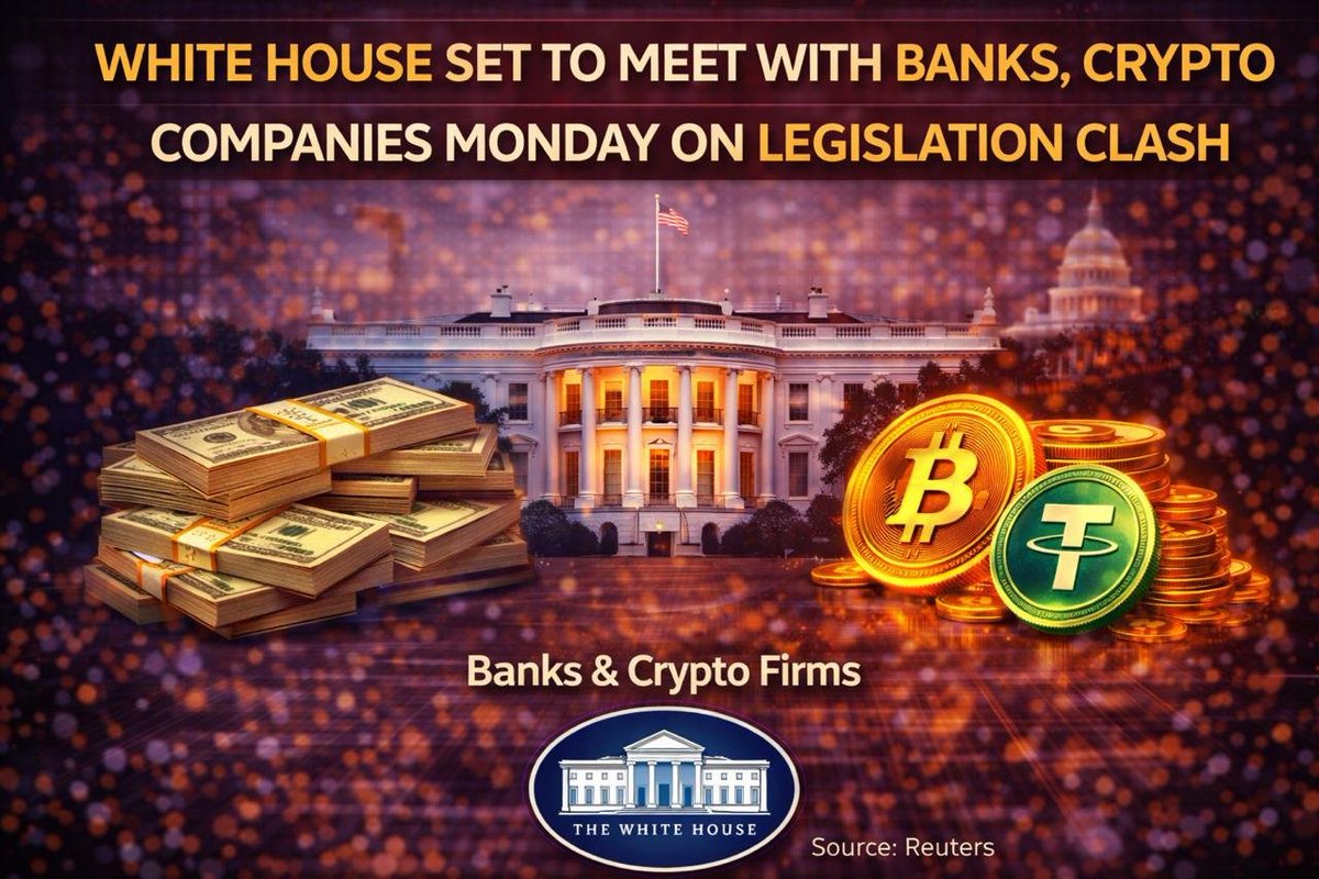 WHITE HOUSE PLANS TALKS WITH BANKS, CRYPTO FIRMS OVER LEGISLATION SHOWDOWN  The White House is scheduled to meet Monday with major banks and crypto  companies as tensions rise over competing financial regulation