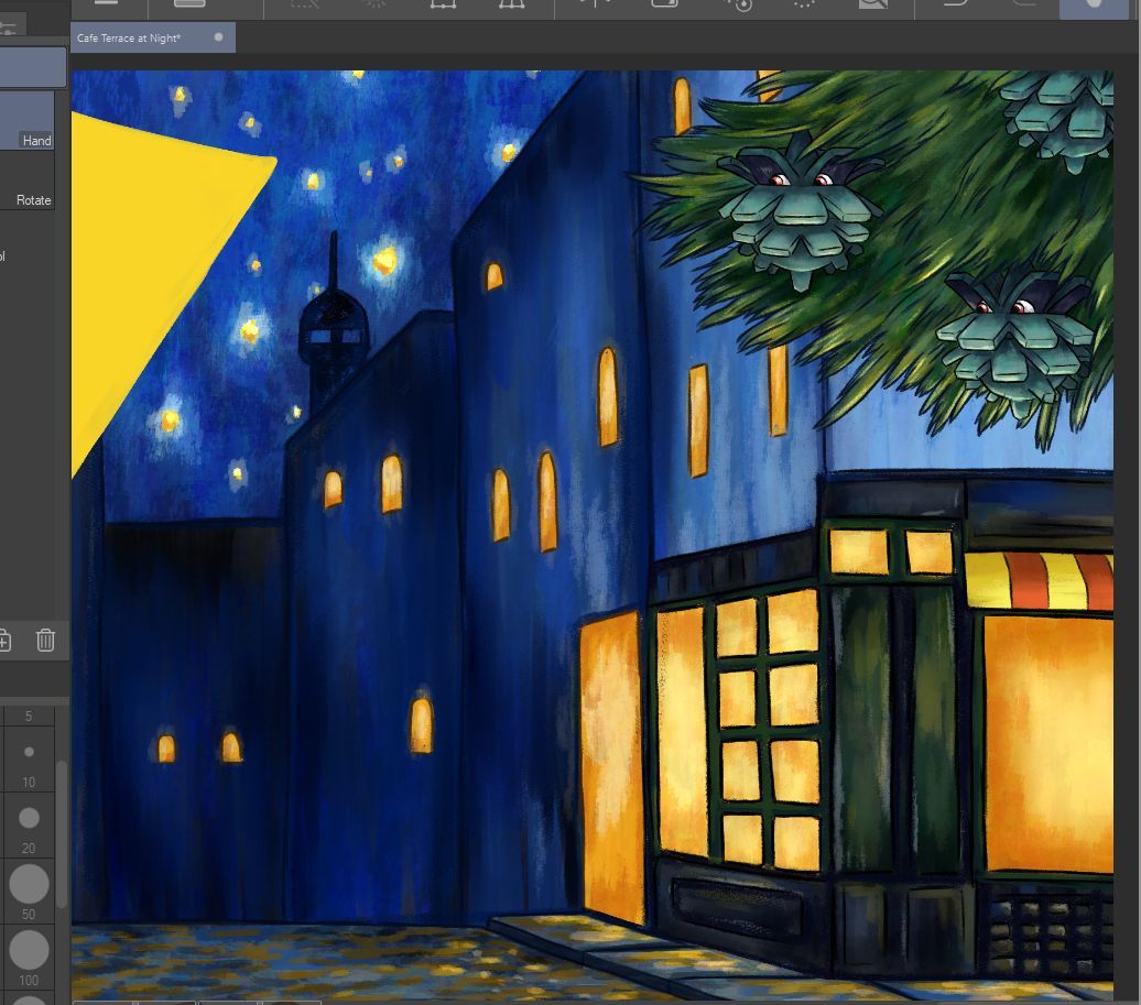 calendork's tweet photo. Changing up my usual art style for something a little different... 🎨🖌️
#workinprogress #wip #wipwednesday #pineco #pokemon #pokemonartwork #pokemonfanart #fanart #artworkinprogress #vangogh #cafeterraceatnight https://t.co/Ra2LYINLox