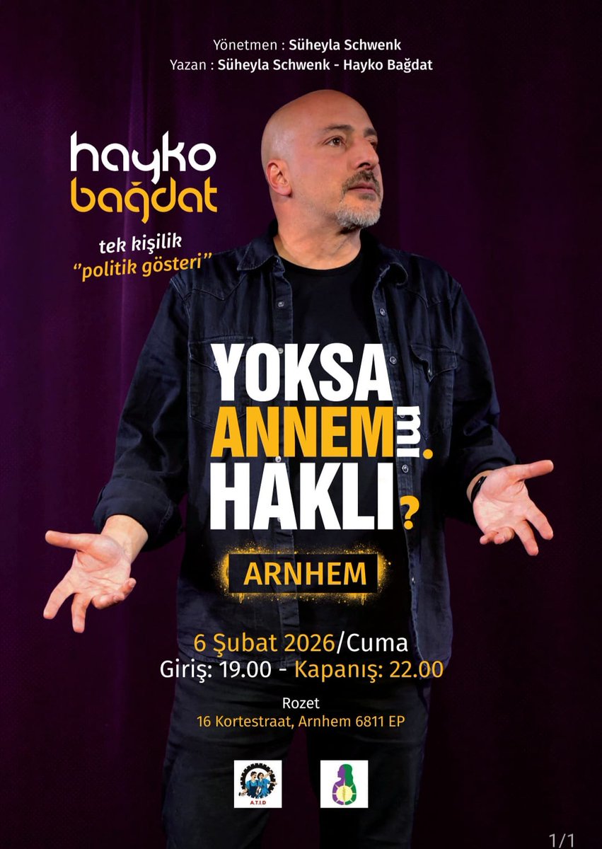 haykobagdat's tweet photo. "Yoksa Annem mi Haklı?" Hollanda yolcusu.
6 Şubat Arnhem
7 Şubat Einthowen
8 Şubat Amsterdam
Tek kişilik politik gösteri
#geliyoruz
#yoksaannemmihakli
#inadina https://t.co/U1x0hXU9Lm