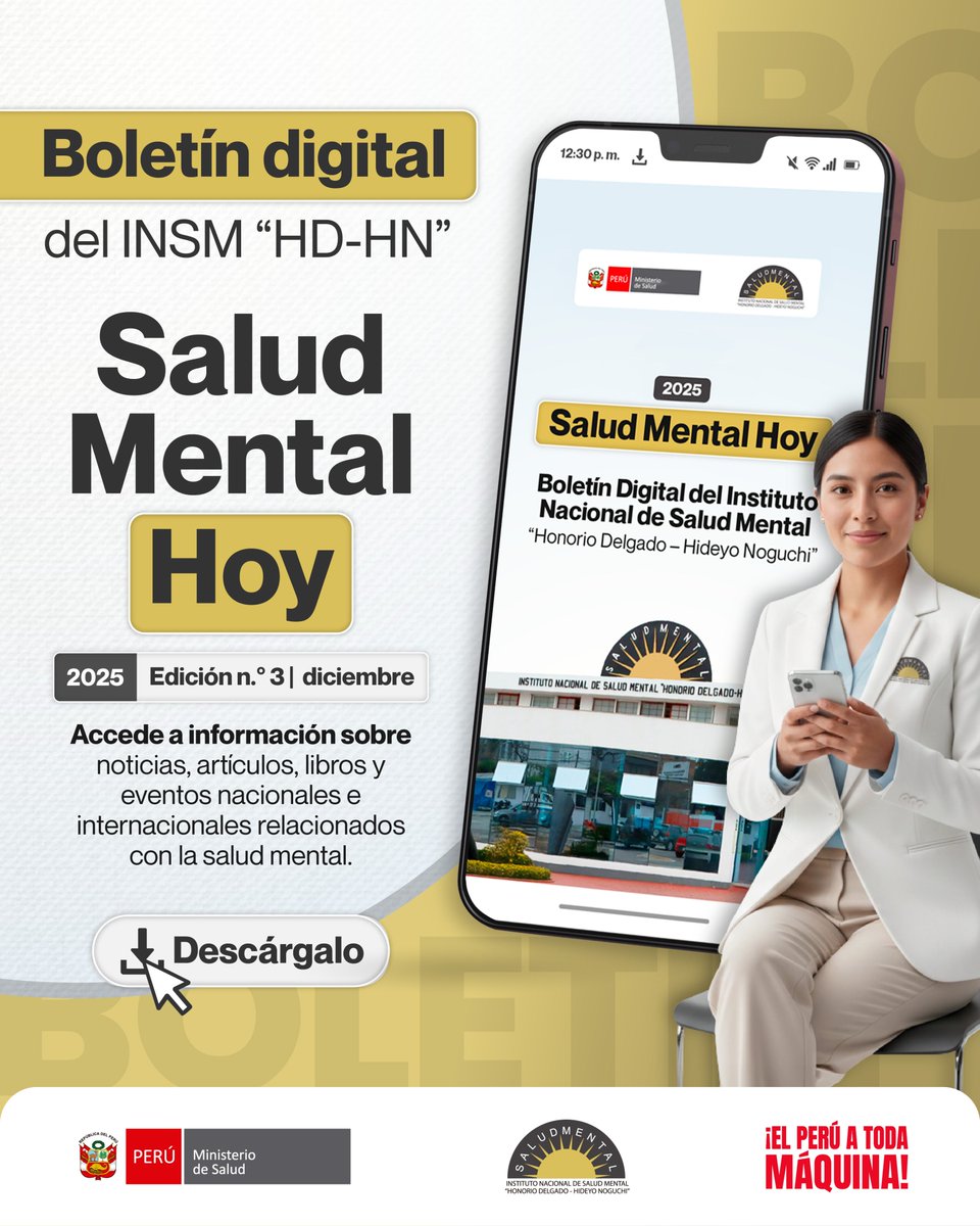 #NotaDePrensa | ¡𝐓𝐮 𝐝𝐨𝐬𝐢𝐬 𝐝𝐞 𝐚𝐜𝐭𝐮𝐚𝐥𝐢𝐝𝐚𝐝 𝐞𝐧 𝐬𝐚𝐥𝐮𝐝 𝐦𝐞𝐧𝐭𝐚𝐥 𝐲𝐚 𝐞𝐬𝐭𝐚́ 𝐚𝐪𝐮𝛊́ⵑ 📑💡

Presentamos la 3ra edición de nuestro boletín "Salud Mental Hoy".
👉 Lee la edición completa aquí: gob.pe/es/i/7668889

#SaludMentalHoy #INSM #SaludMental
