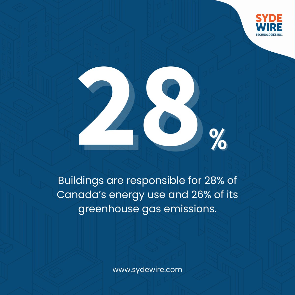 According to National Resources Canada, buildings account for 28% of Canada's total energy use and 26% of greenhouse gas emissions. 

Smart building automation can help lower both.

 Looking to make your building more sustainable?  Visit SydeWire.com 

#SmartBuildings