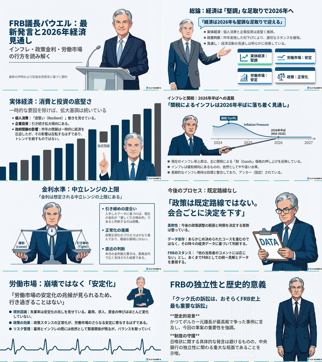 パウエルFRB議長の要人発言まとめ】 FRBは４会合連続で政策金利の据え置きを決定し、利下げの再開時期を示しませんでした。