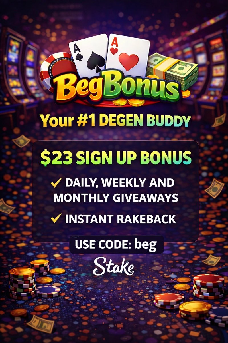 FREE $23 SIGN UP BONUS 🎁
Your #1 degen buddy has you covered 😈

✅ Daily, weekly &amp; monthly giveaways
⚡ Instant rakeback

👉 Sign up here:
stake.com/?offer=beg
🏷 Use code: beg

From first spin to true degen 🎰🔥
