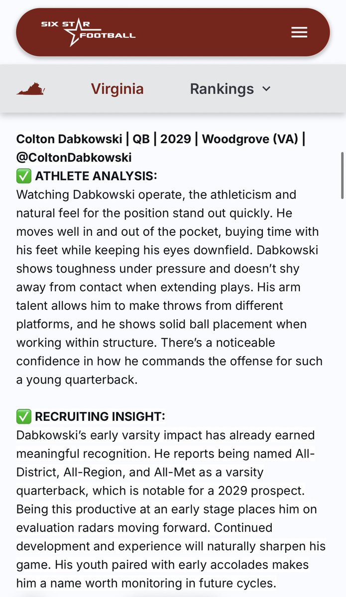 Colton Dabkowski QB C/O 2029 tweet media