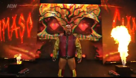 WWEREALONE's tweet photo. HOLY SHIT, CIAMPA MAKES HIS AEW DEBUT!!!!!! #AEWDynamite https://t.co/tGKgW2mN0C