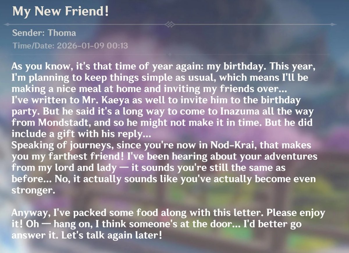 guys wait what if kaeya isn’t in windblume because he went to go see thoma