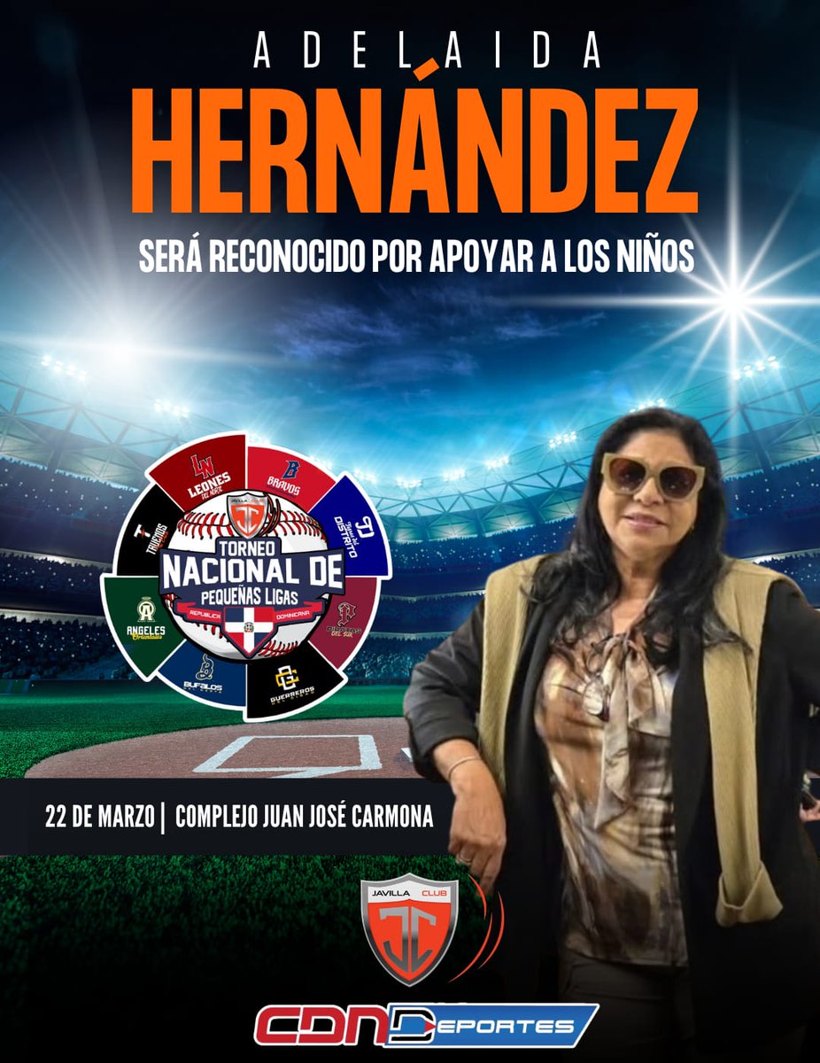Felicidades a Adelaida Hernández, líder entre las mujeres cronistas!!!.

Los niños de la Academia La Javilla le entregarán una placa de reconocimiento.

#TorneoNacionalDePequeñasLigas
#ApoyarALosNiñosTeHaceGrande