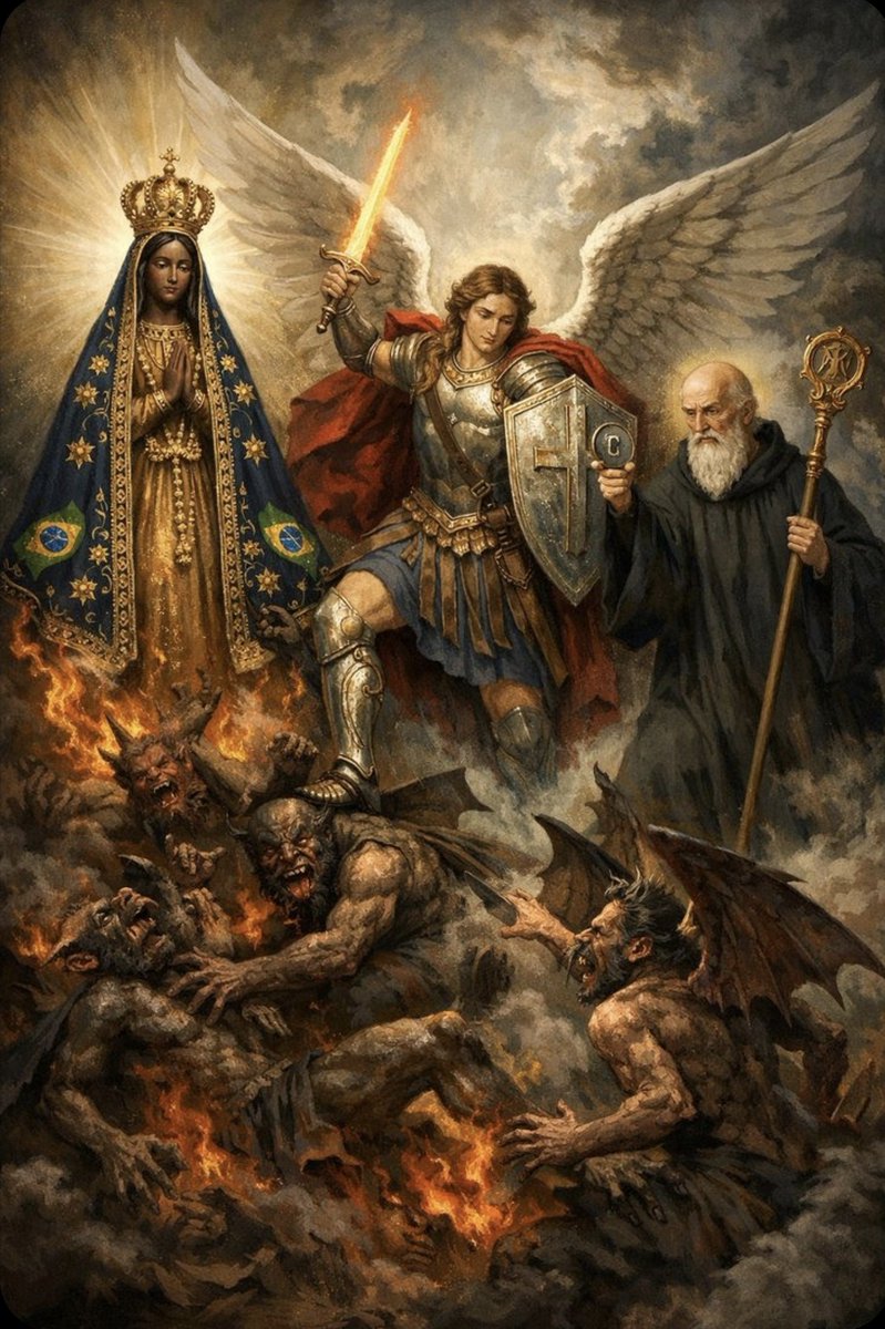 San Miguel Arcángel defiéndenos del maligno confunde sus pasos, líbranos en la batalla.

Luca Giordano, 1694
Colecciones Reales de Madrid.