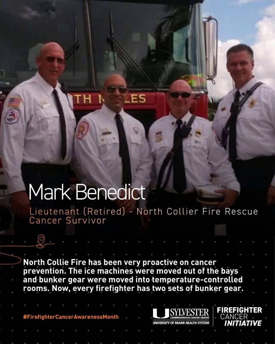 fcifightscancer's tweet image. Meet Mark. Mark is a retired Lieutenant from @NCFRPio and a Sylvester FCI Toolkit Fellow. For #FFCAM, he spoke to us about his experience with cancer, how he's doing now, and the changes his department made to reduce cancer risk in their firefighters. 👊