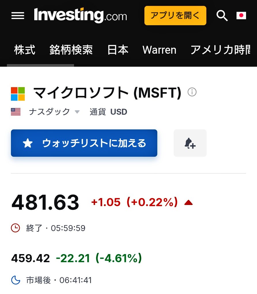 マイクロソフト 決算は予測を上回りましたが、株価は時間外取引で今のところ-4%⤵️⤵️