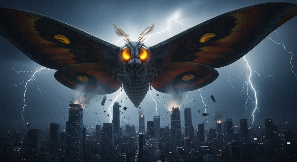 Steve_TheAuthor's tweet photo. IT’S MONSTER MONDAY! 

Movie Monster: Mothra
Majestic. Deadly. Mothra’s wings bring awe and wrath alike, punishing human arrogance. 🦋🌪️

https://t.co/mFg5y7WcG5 https://t.co/2pX2pbTKlD