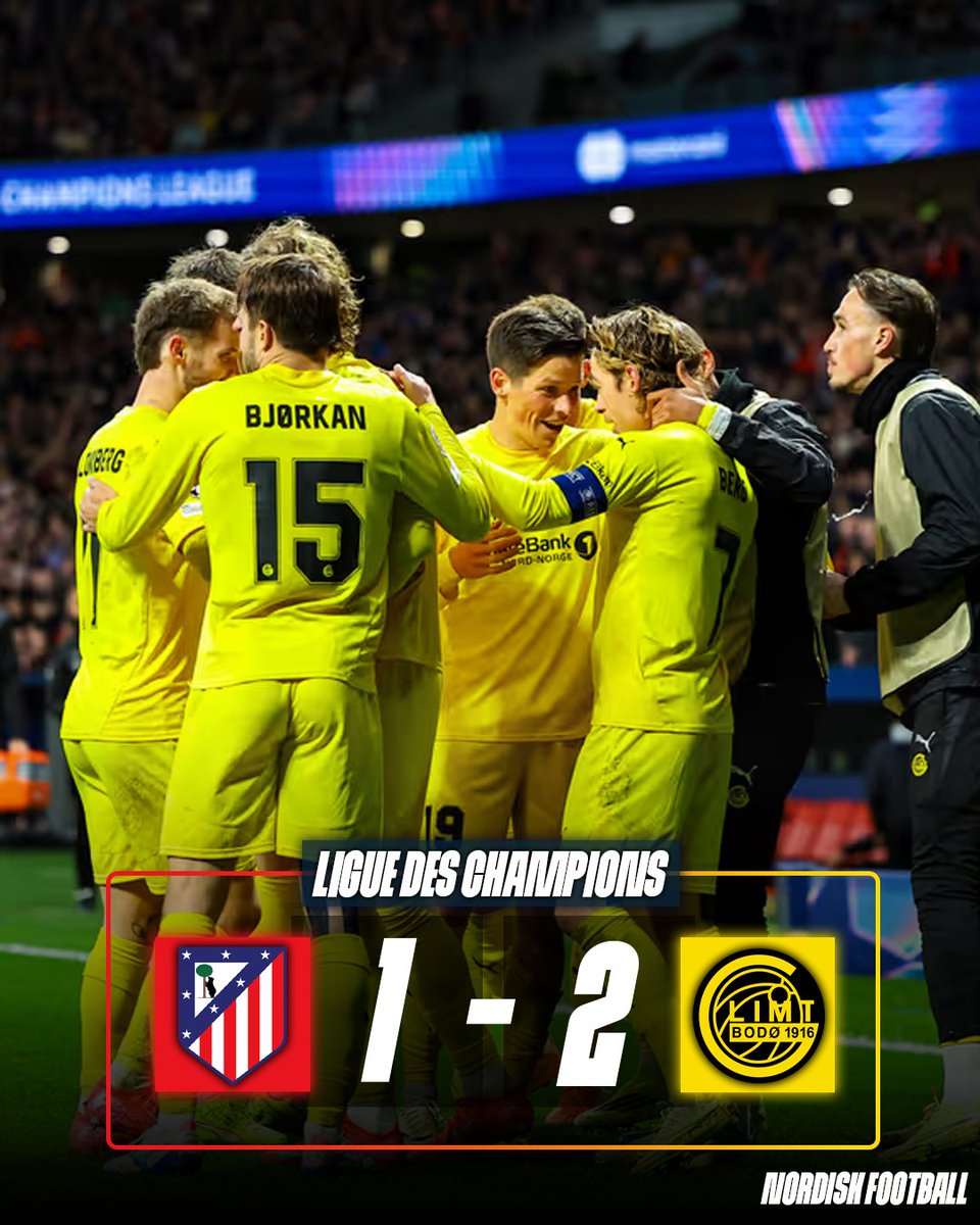 NordiskFootball's tweet photo. HI-STO-RIQUE ! BODØ/GLIMT 🇳🇴 EST QUALIFIÉ EN 1/16E DE FINALE DE LIGUE DES CHAMPIONS !🤯

Ce club est totalement fou ! On ne cesse de le répéter, mais que dire d'autres sérieusement ???🥲

Ce club qui était en deuxième division en 2017 vient de faire match nul à Dortmund, puis a battu Manchester City et l'Atlético Madrid consécutivement pour s'offrir une phase finale de LDC pour sa première participation de son histoire en C1 !🤩🏆

Monsieur Kjetil Knutsen, je pense que vous avez obtenu le respect de toute la planète foot ce soir, et votre équipe aussi.🙏

Quel pied, mais quel pieeeeeed !
