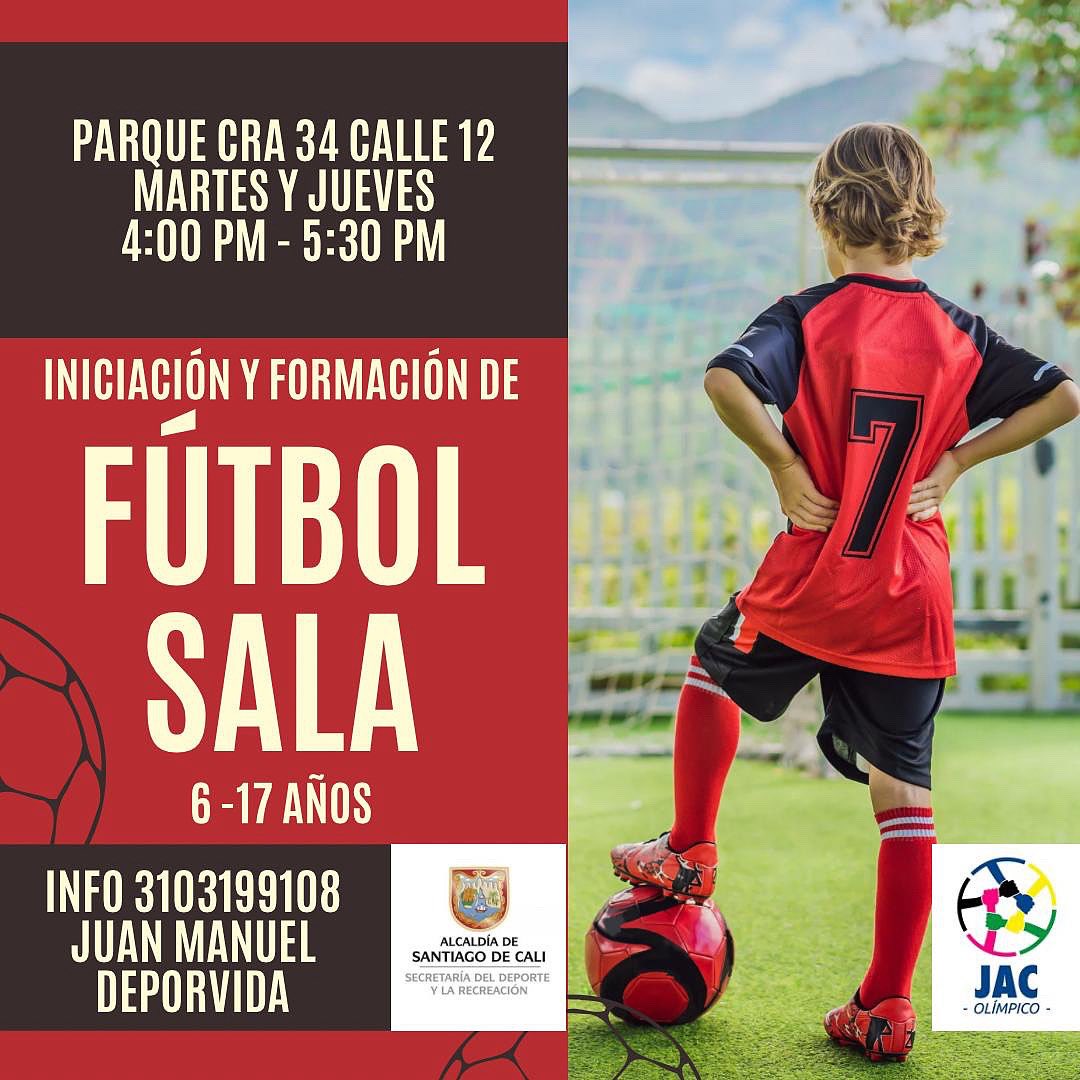 Ayer iniciamos las clases de fútbol sala en el parque de la cra 34 con calle 12. Continúa mañana jueves a las 4 pm.  No tiene costo. Gracias a @secdeportecali . Haz partícipe a tus hijos del deporte formativo!!!. ⚽️