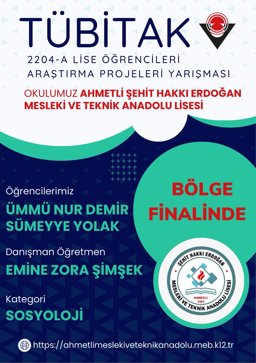 emineZoraSimsek's tweet photo. 2204-A Lise Öğrencileri Araştırma Projeleri Yarışması’nda projemiz İzmir Bölge Finalleri’ne katılmaya hak kazandı. Öğrencilerimizi tebrik ederim. @Tubitak @tcmeb @ManisaValiligi @ahmetli_mem https://t.co/Oh7W1m3OvY