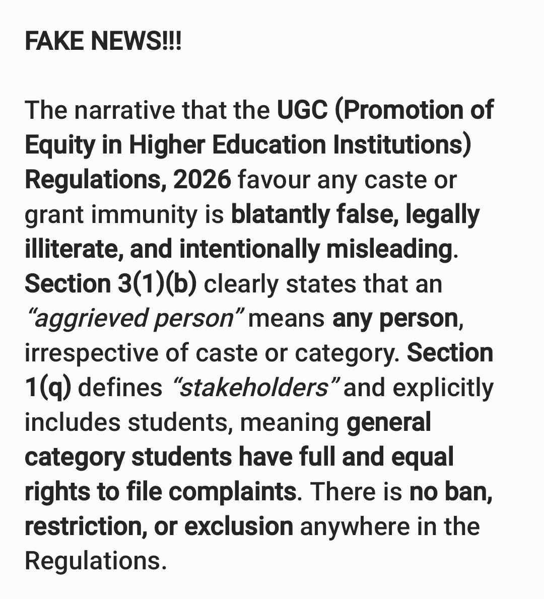 bala_108's tweet photo. The UGC equity rules were misquoted,resulting in a misrepresentation of the original intent of the regulations.#UGC #UGCRegulations #UGCRegulations2026 #UGC_RollBack #UGCBlackLaw #UGC_Roll_Back #UGCAct https://t.co/4CC8I3frwV