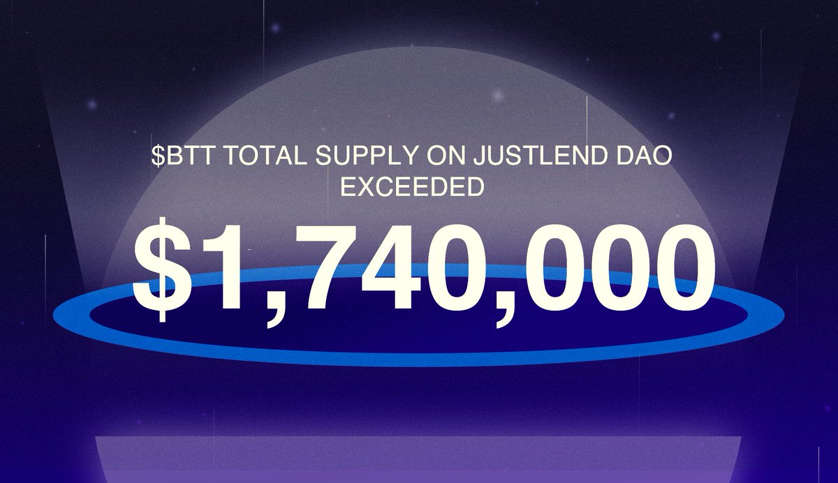 BitTorrent's tweet image. 🔥 $BTT Total Supply exceeds $1.74M on #JustLendDAO.                                    

Visit JustLend DAO: app.justlend.org/marketDetailNe…