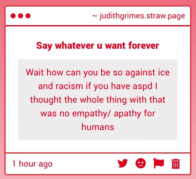 I have been asked some variation of this question time and time again and it’s so fucking irritating to have to explain over and over again that a lack of empathy or apathy towards people you interact with does not mean complete lack of moral compass