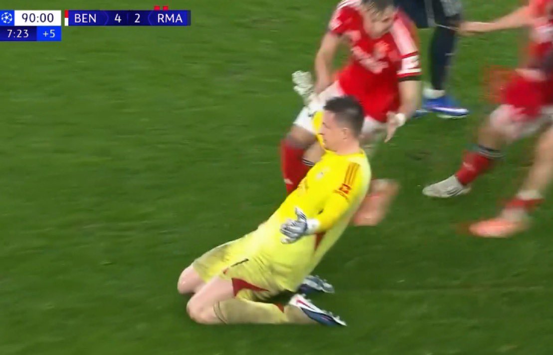 Real Madrid started the night 3rd in UCL:

• From 1-0 up, to 3-1 down.
• Benfica need a goal to remain in UCL
• Mourinho sends a GK up front.
• The GK scores 
• Real Madrid will play possibly Benfica in the play-offs