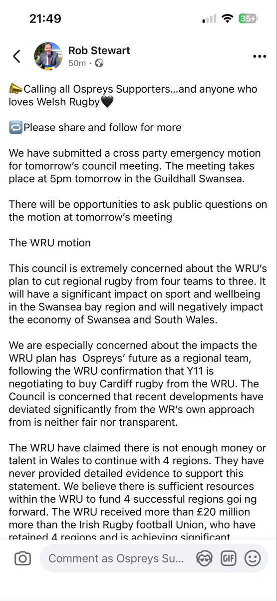 OspreysSC's tweet image. 📢📢 Ospreys supporters and anyone concerned about the WRU’s plans and potential lack of prof rugby in the area.
Go and listen to the emergency motion and ask questions at the council meeting, tomorrow. 👇🏻
5pm, Guildhall! 
Be there and be part of the fight🖤
We will not go gently